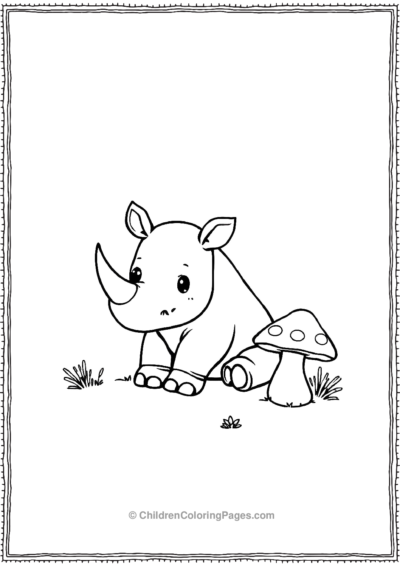 A-Kawaii-Rhino-Sitting-Next-To-A-Mushroom Free PDF Printable