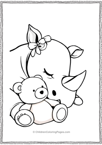 A-Kawaii-Rhino-Sleeping-With-A-Teddy-Bear Free PDF Printable