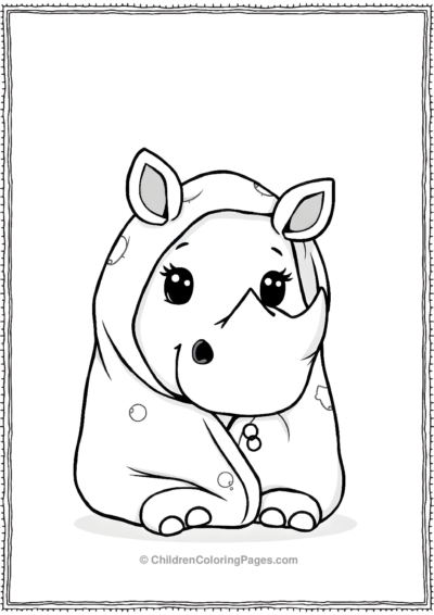 A-Kawaii-Rhino-Wrapped-In-A-Cozy-Blanket Free PDF Printable