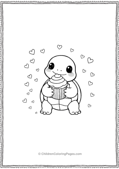 A-Kawaii-Turtle-Holding-A-Cupcake Free PDF Printable