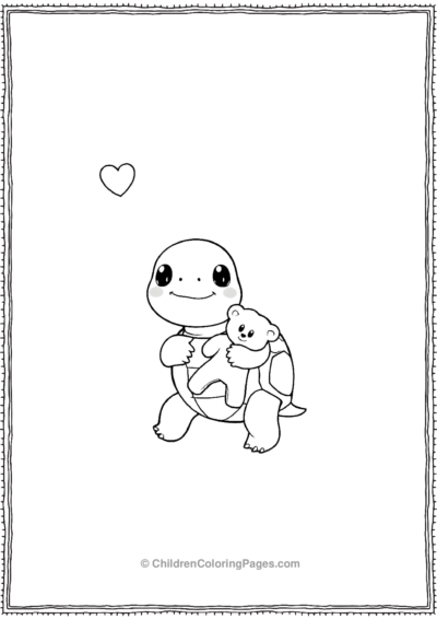 A-Kawaii-Turtle-Holding-A-Teddy-Bear Free PDF Printable