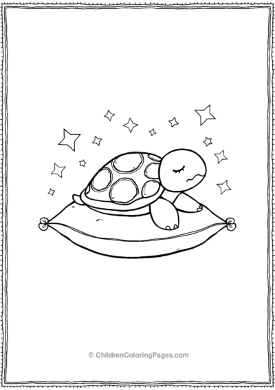 A-Kawaii-Turtle-Sleeping-Peacefully-On-A-Pillow Free PDF Printable