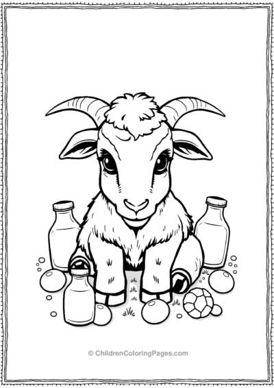 A-Kinder-Goat-Sitting-Near-Milk-Bottles Free PDF Printable