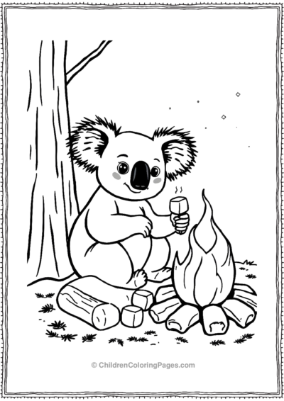 A-Koala-Sitting-By-A-Campfire Free PDF Printable