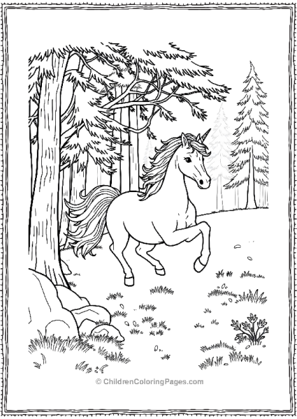 A Majestic Unicorn Galloping Through Forest Free PDF Printable