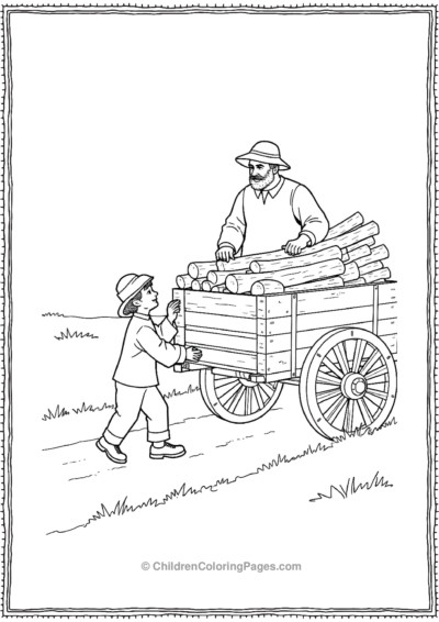 A-Pilgrim-Boy-Helping-His-Father-Load-Firewoood Free PDF Printable