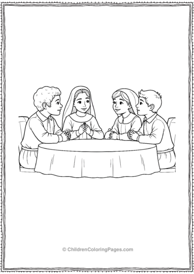 A-Pilgrim-Family-Gathered-Around-The-Table Free PDF Printable