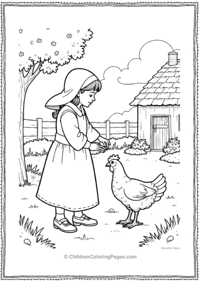 A-Pilgrim-Girl-Feeding-Chickens-In-The-Yard Free PDF Printable