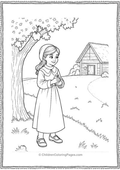 A-Pilgrim-Girl-Picking-Apples-From-An-Orchard Free PDF Printable