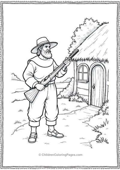 A-Pilgrim-Man-Holding-A-Musket-While-Standing Free PDF Printable