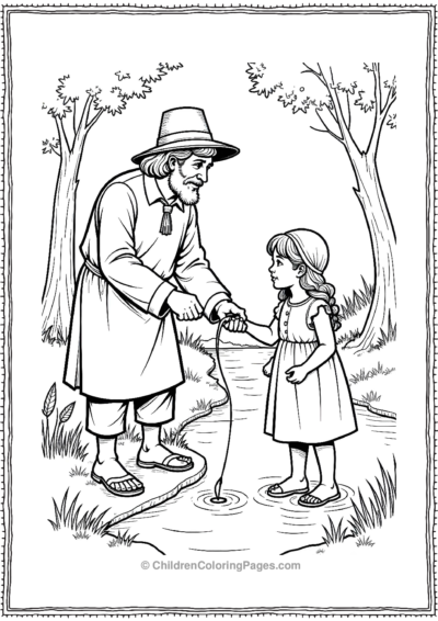 A-Pilgrim-Man-Teaching-His-Daughter-How-To-Fish Free PDF Printable