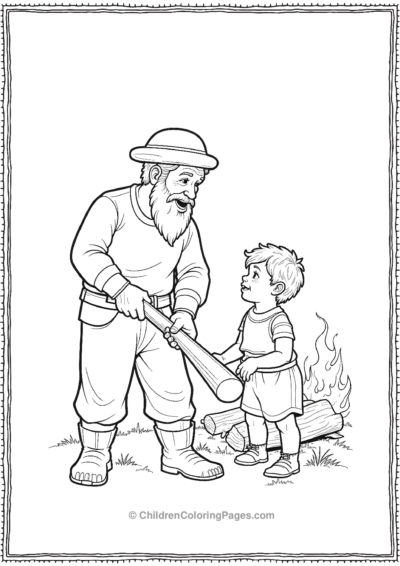 A-Pilgrim-Man-Teaching-His-Son-How-To-Chop-Wood Free PDF Printable