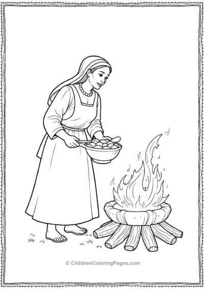 A-Pilgrim-Woman-Baking-Bread-Over-An-Open-Fire Free PDF Printable