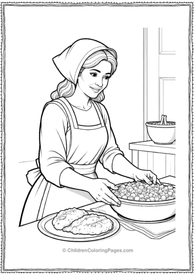 A-Pilgrim-Woman-Serving-Food-At-The-First-Thanksgiving Free PDF Printable