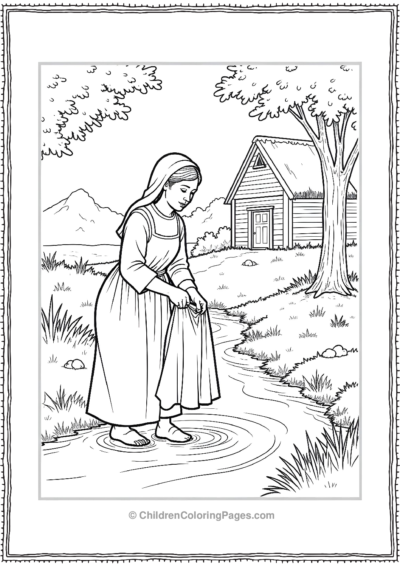 A-Pilgrim-Woman-Washing-Clothes-In-A-Stream Free PDF Printable