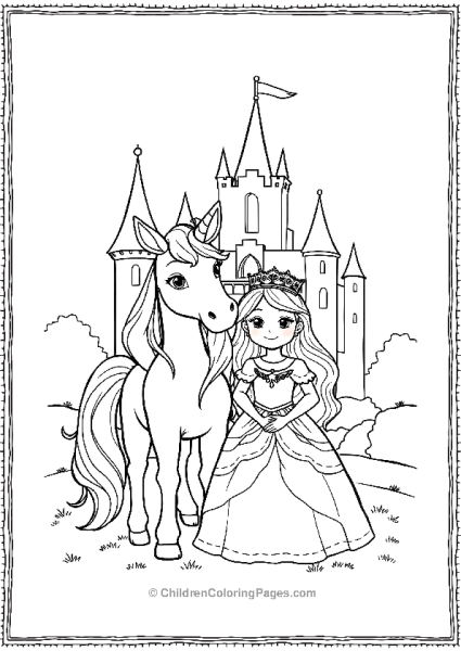 A Princess With Her Friend Unicorn Free PDF Printable