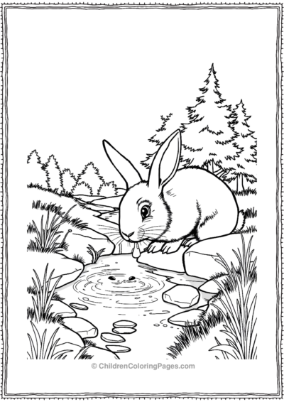 A-Realistic-Rabbit-Drinking-Water-From-A-Stream Free PDF Printable