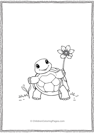 A-Turtle-Holding-A-Flower Free PDF Printable