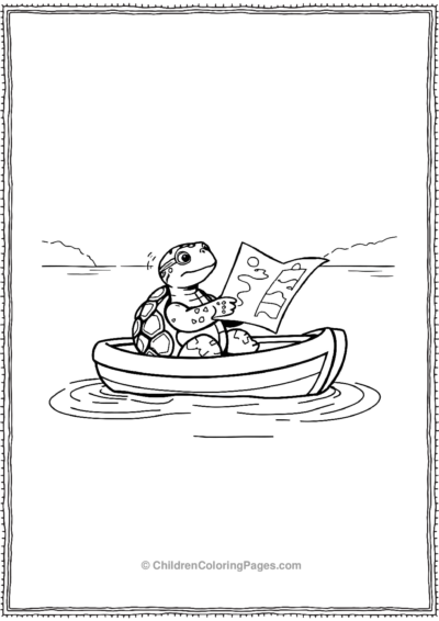 A-Turtle-Sailing-A-Small-Boat-On-A-Calm-Lake Free PDF Printable