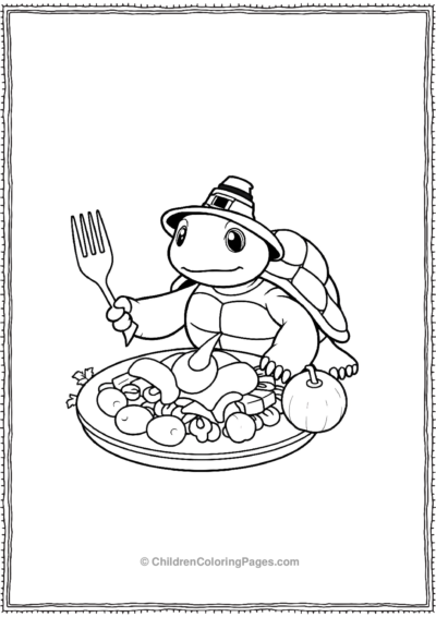 A-Turtle-Sitting-Around-A-Thanksgiving-Feast Free PDF Printable