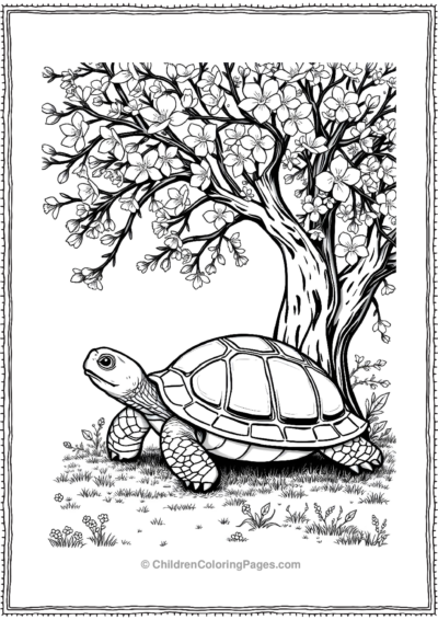 A-Turtle-Sitting-Under-A-Tree-In-The-Springtime Free PDF Printable