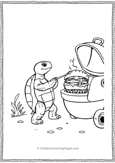 A-Turtle-Standing-Near-A-BBQ-Grill Free PDF Printable