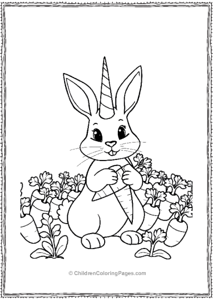 A Unicorn Bunny Holding A Carrot In A Carrot Field Free PDF Printable