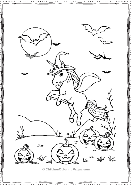 A Witch Unicorn Flying On A Broomstick In A Scary Halloween Night Free PDF Printable