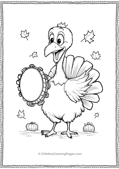 A-cartoon-turkey-playing-tambourine Free PDF Printable