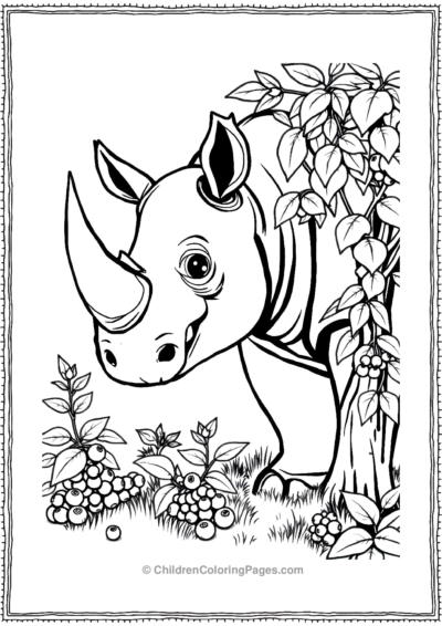 An-Animated-Rhino-Picking-Berries-From-A-Bush Free PDF Printable