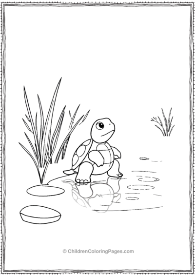 An-Animated-Turtle-Standing-Near-A-Pond Free PDF Printable