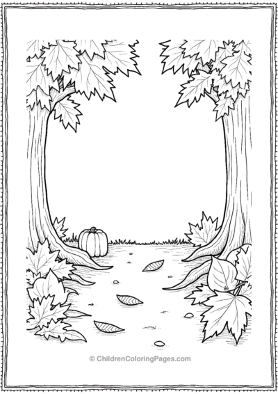 An-Outline-Of-A-Pile-Of-Autumn-Leaves-With-A-Child Free PDF Printable