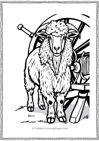 Angora-Goat-Standing-Near-A-Spinning-Wheel Free PDF Printable