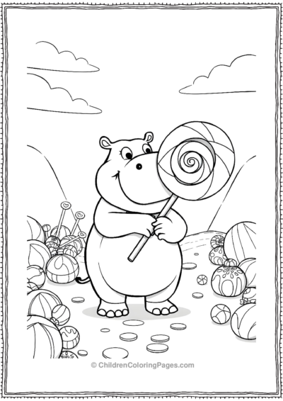 Anime-Hippo-Holding-A-Giant-Lollipop Free PDF Printable