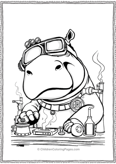 Anime-Hippo-With-Steampunk-Goggles Free PDF Printable