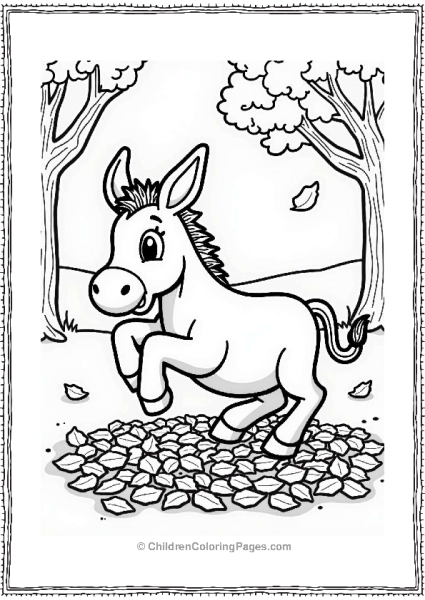 Autumn Donkey Jumping In Leaves Free PDF Printable