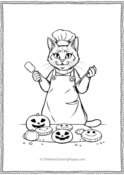 Baker-Cat-Decorating-Halloween-Cookies Free PDF Printable