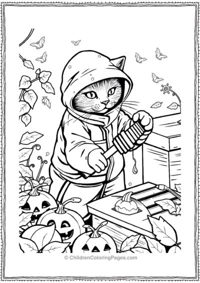 Bee-Keeper-Cat-Harvesting-Honey-From-Jackolantern Free PDF Printable