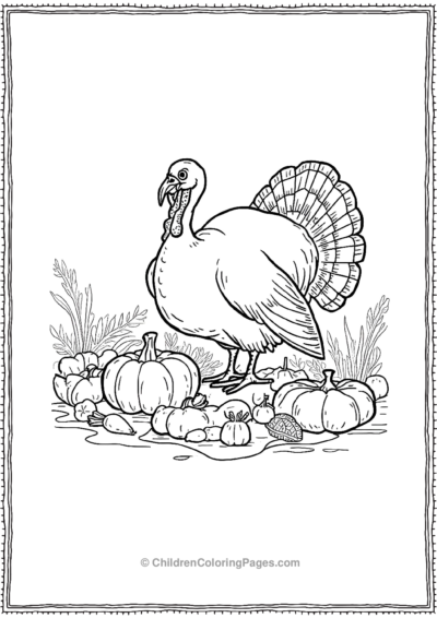 Big-Turkey-With-Pumpkins-Scattered-On-The-Ground Free PDF Printable