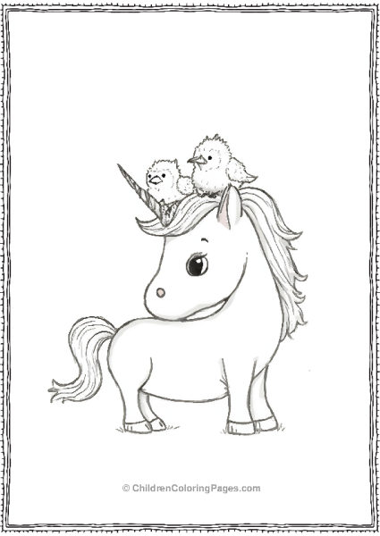 Birds Perched On A Unicorn Head Free PDF Printable