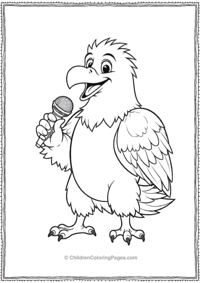 Cartoon-Bald-Eagle-Holding-a-Microphone Free PDF Printable