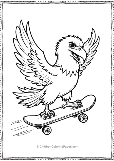 Cartoon-Bald-Eagle-Riding-a-Skateboard Free PDF Printable