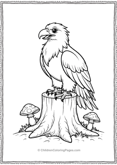 Cartoon-Bald-Eagle-Sitting-on-a-Tree-Stump Free PDF Printable