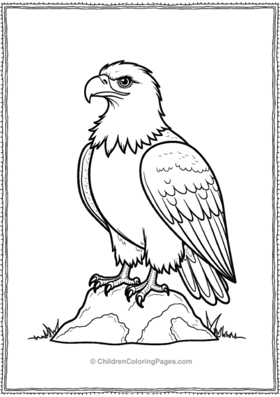 Cartoon-Bald-Eagle-Standing-on-a-Rock Free PDF Printable