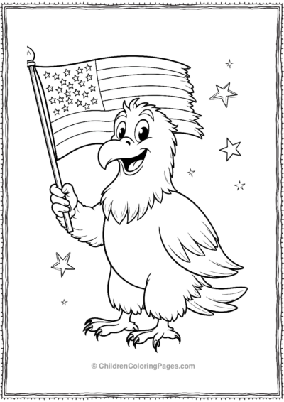 Cartoon-Bald-Eagle-Waving-an-American-Flag Free PDF Printable