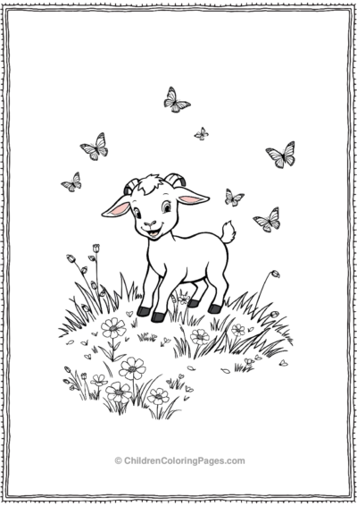 Cartoon-Goat-Playing-With-Butterflies Free PDF Printable