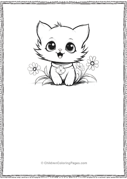 Cartoon Kitten Sitting In Flowers Scaled Free PDF Printable