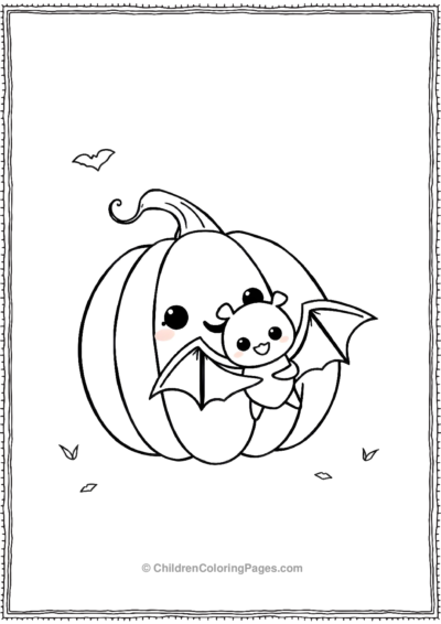 Cartoon Pumpkin With A Cartoon Bat Free PDF Printable