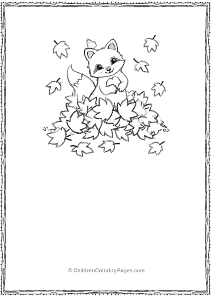 Cartoon Racoon Sitting On A Pile Of Leaves Free PDF Printable