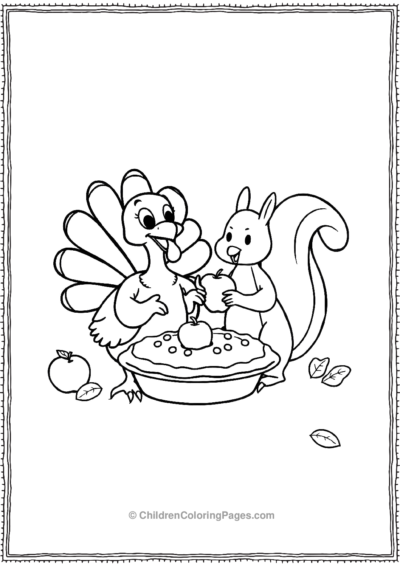 Cartoon-Squirrel-And-Turkey-Sharing-Pie Free PDF Printable